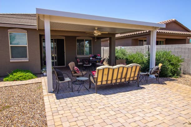 Completed paver patio with seating area installed by patio contractors Completed paver patio with seating area installed by patio contractors