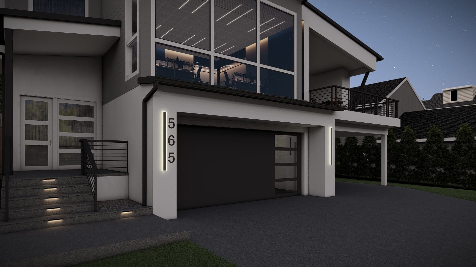 3D concept rendering of a concrete driveway and front walkway design