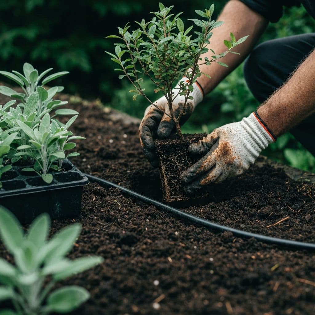 Professional landscape installation showing proper root placement and soil preparation